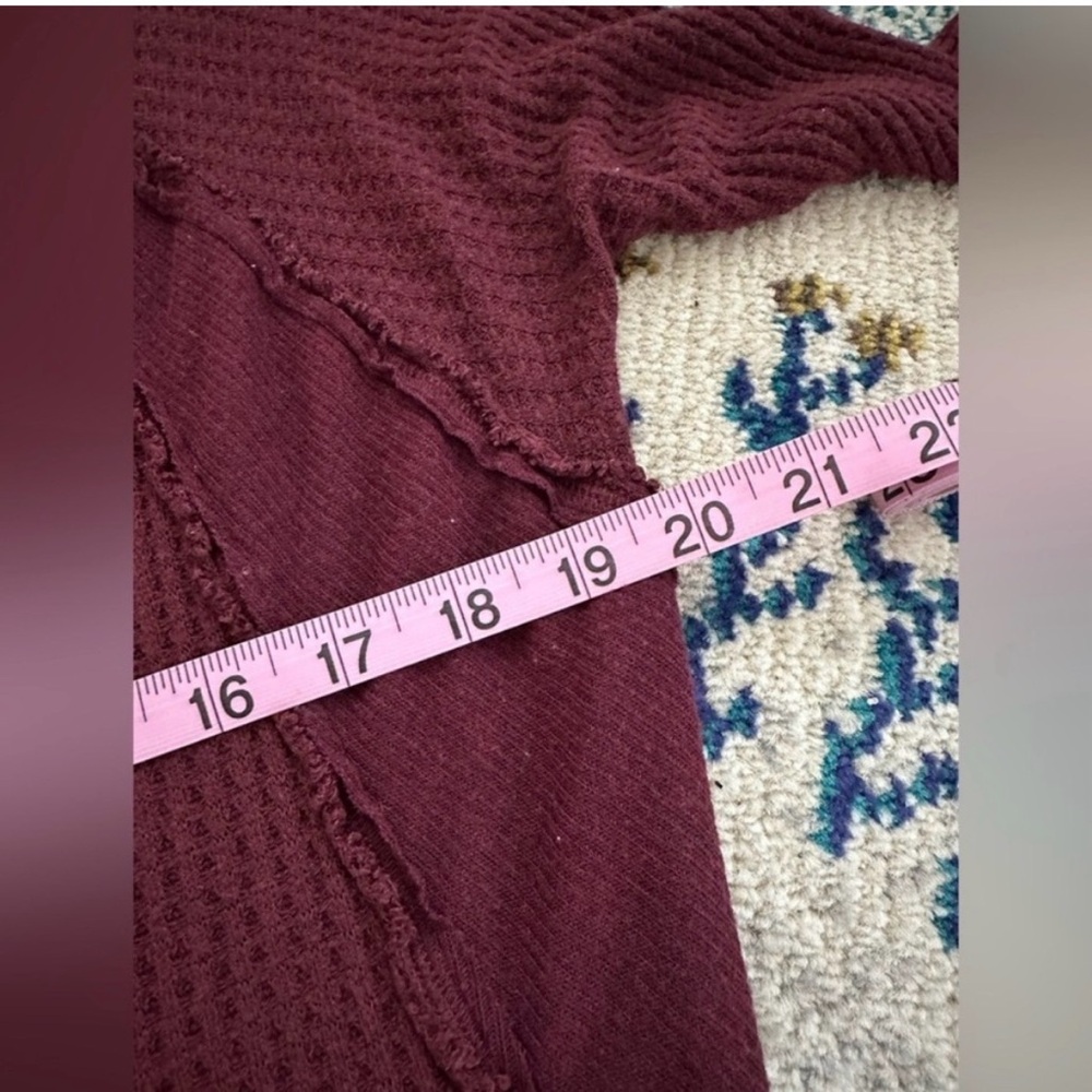Free People V-Neck Waffle Top - Maroon - Picture 8 of 8
